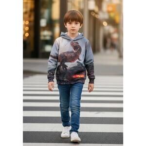 Toddler Boy's T REX Dinosaur Hoodie Pockets Sweatshirt Back Front Print Size 4T